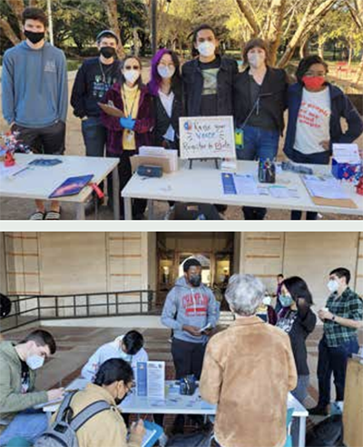 VOLUNTEERING ACTIVITY: Rice students learn about the democratic process by helping people to register to vote.