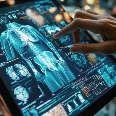 hand on medical touchscreen