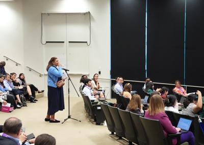 attendee speaking at microphone q&a