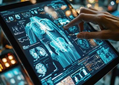 hand on medical touchscreen