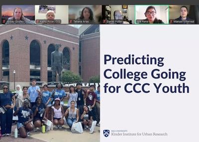 zoom meeting screenshot text reads Predicting College Going for CCC Youth